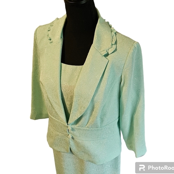 Danny & Nicole 2Pc Floral Textured Dress & Jacket Pastel Grn 100% Polyester Sz10 - Picture 6 of 12